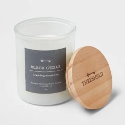 Milky White Glass Black Cedar Lidded Wooden Wick Jar Candle 9oz - Threshold™ -Bürolampen Verkäufe GUEST 03c5dd05 5786 45f7 806d 1bc1a99debba