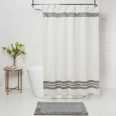 Striped Fringe Shower Curtain Off-White - Threshold™ 3 Striped Fringe Shower Curtain Off-White - Threshold™