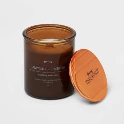 Amber Glass Leather and Embers Lidded Wooden Wick Jar Candle 9oz - Threshold™ -Bürolampen Verkäufe GUEST 0c14315f b5d6 4f58 9e9e a080b286635f