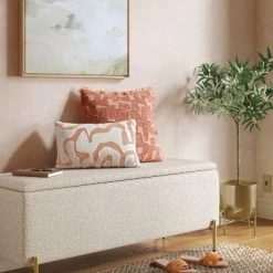 Oversize Geometric Patterned Chenille and Velvet Lumbar Throw Pillow - Threshold™ Terracotta/ivory