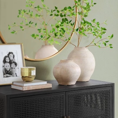 Small Ceramic Rustic Artisan Vase - Threshold™ 3 Small Ceramic Rustic Artisan Vase - Threshold™