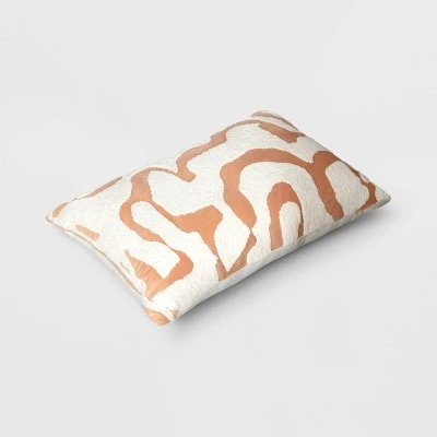 Oversize Geometric Patterned Chenille and Velvet Lumbar Throw Pillow - Threshold™ Terracotta/ivory 4 Oversize Geometric Patterned Chenille and Velvet Lumbar Throw Pillow - Threshold™ Terracotta/ivory - Image 2
