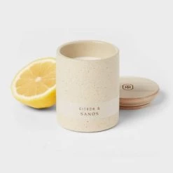 6oz Matte Textured Ceramic Wooden Wick Candle Ivory/Citron and Sands - Threshold™ -Bürolampen Verkäufe GUEST 2b828cfe c65f 4833 931a 1c0704ef29f8