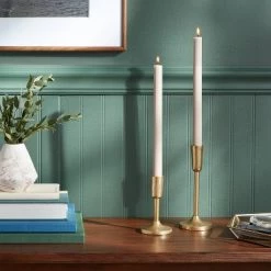 2pk 1.06oz 10" Chateau Gray Unscented Ribbed Taper Flame Candles - Threshold™