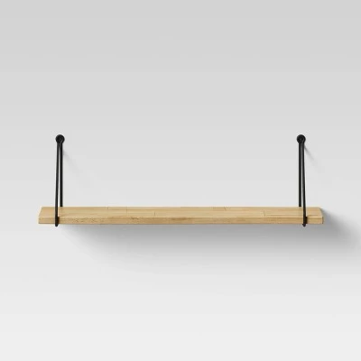 24" x 6" Wood Wall Shelf with Hanging Wire Matte Black - Threshold™ 4 24" x 6" Wood Wall Shelf with Hanging Wire Matte Black - Threshold™ - Image 2