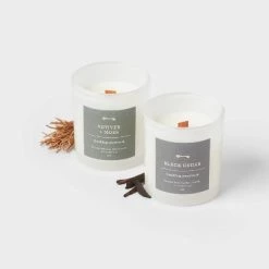 2ct Milky White Glass Vetiver + Moss and Black Cedar Wooden Wick Jar Candle Set 9oz - Threshold™ -Bürolampen Verkäufe GUEST 567403e2 9f93 4741 bc9e 4a8322346fcb