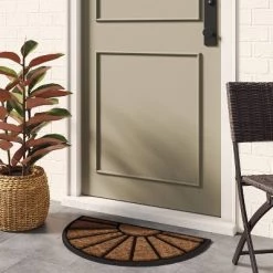 1'6"x2'6" Half Moon Rubber Coir Doormat Black - Threshold™