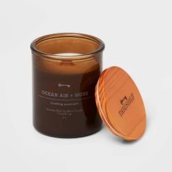 Amber Glass Ocean Air and Moss Lidded Wooden Wick Jar Candle 9oz - Threshold™ -Bürolampen Verkäufe GUEST 8aaaf4d1 f6ed 492e bd9e 6c971823e912