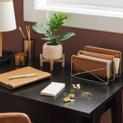 11.5" Faux Fiddle Leaf Plant with Stone Pot and Wooden Stand - Threshold™