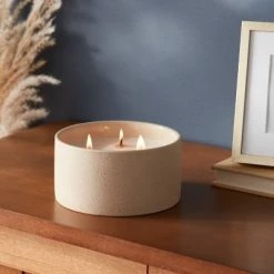 3-Wick 14oz Matte Textured Ceramic Wooden Wick Candle Ivory/Island Starfruit and Nectarine - Threshold™