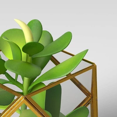 5" x 4" Artificial Succulent Plant with Brass Terrarium - Threshold™ 4 5" x 4" Artificial Succulent Plant with Brass Terrarium - Threshold™ - Image 2