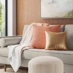 Oversized Geometric Patterned Metallic Embroidered Velvet Square Throw Pillow - Threshold™ Beige