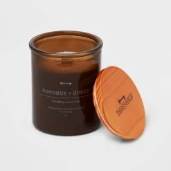 Amber Glass Coconut and Honey Lidded Wooden Wick Jar Candle 9oz - Threshold™ -Bürolampen Verkäufe GUEST ab193ced 43b6 4bf0 bd68 109a096226b4