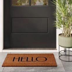 1'6"x2'6" 'Hello' Stripe Border Coir Doormat Natural - Threshold™