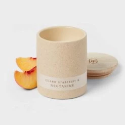 6oz Matte Textured Ceramic Wooden Wick Candle Ivory/Island Starfruit and Nectarine - Threshold™ -Bürolampen Verkäufe GUEST cfb64ea3 1025 4804 9423 ead10126b9ca