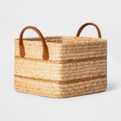 Braided Water Hyacinth Basket with Faux Leather Handles - Threshold™ -Bürolampen Verkäufe GUEST d431dc76 1d55 447a 914d 2a95c9f219d9