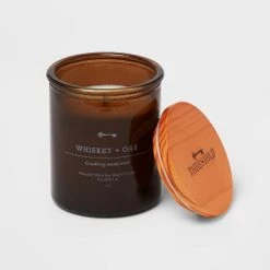 Amber Glass Whiskey + Oak Lidded Wood Wick Jar Candle 9oz - Threshold™ -Bürolampen Verkäufe GUEST e10e08e9 4103 44ae 84e4 d3809370fb9d