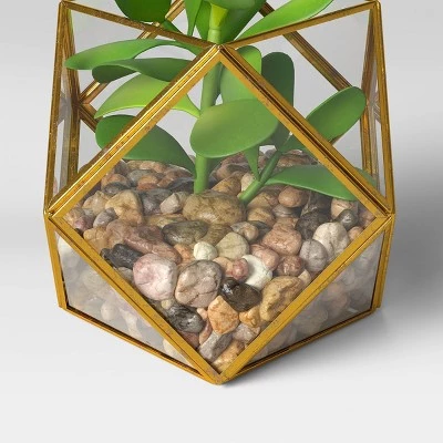 5" x 4" Artificial Succulent Plant with Brass Terrarium - Threshold™ 5 5" x 4" Artificial Succulent Plant with Brass Terrarium - Threshold™ - Image 3